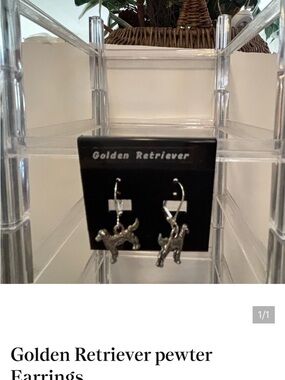 Golden Retriever Pewter Dog Dangle Earrings - Silver Tone